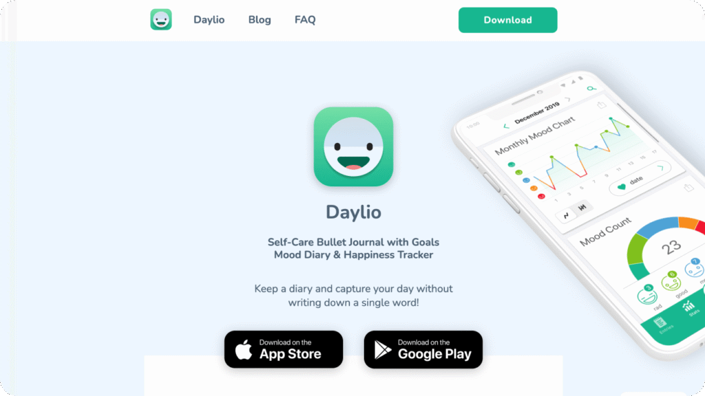 A screenshot of the Daylio homepage