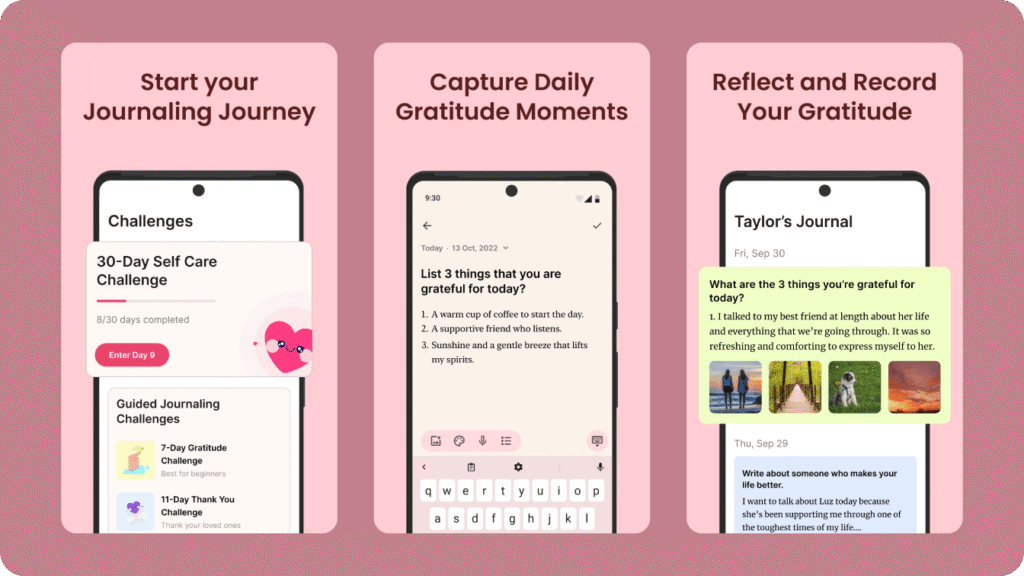 A screenshot of the Gratitude Self-Care Journal homepage