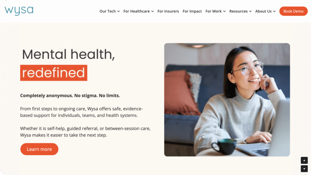 A screenshot of the Wysa homepage