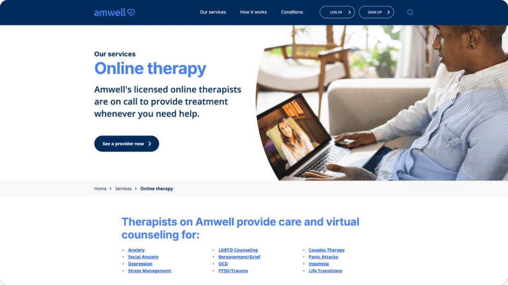 A screenshot of Amwell’s website.