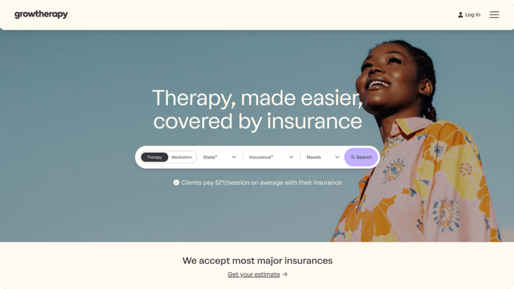 A screenshot of Grow Therapy’s website.