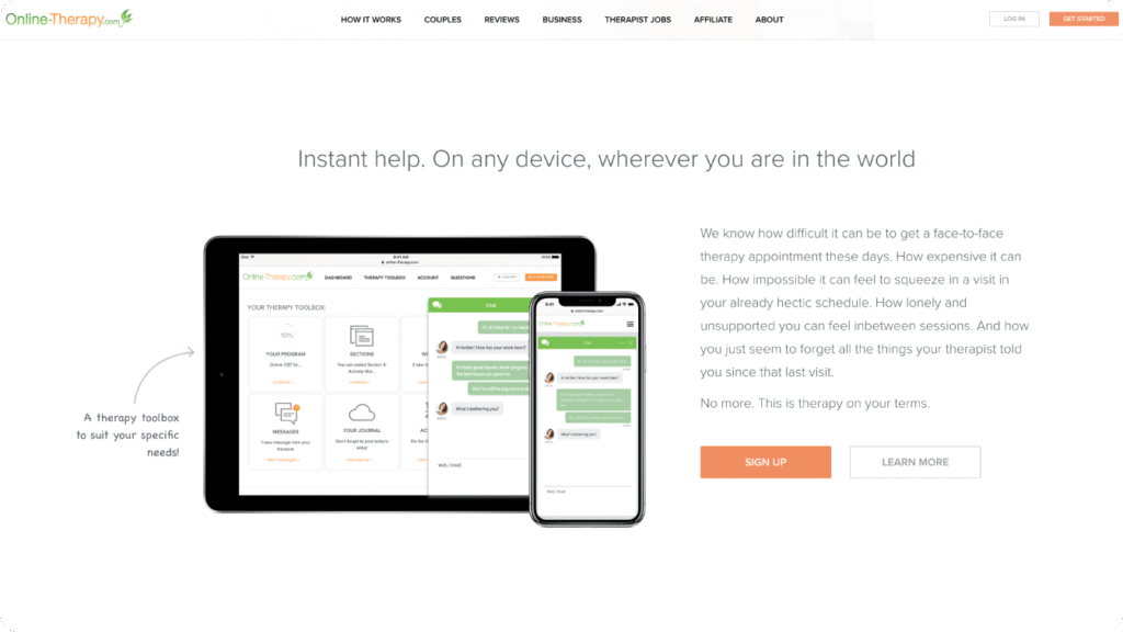 A screenshot of Online-Therapy.com’s website.