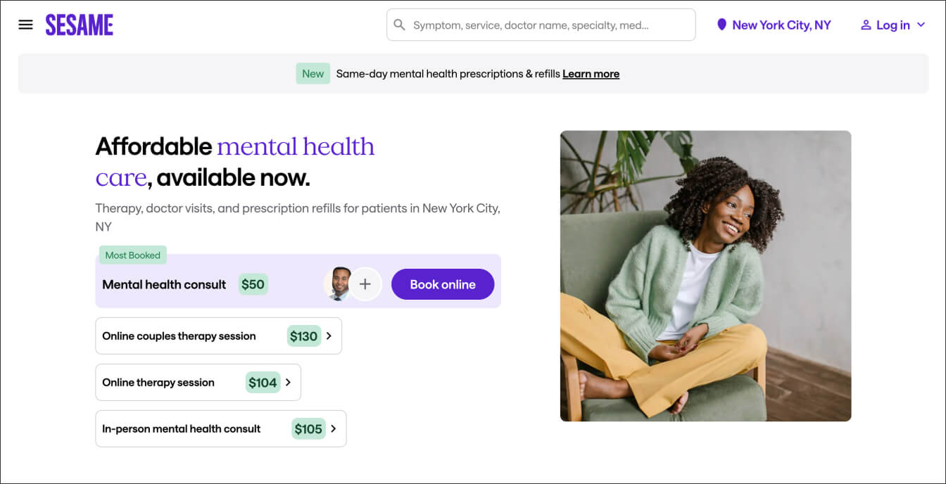 A screenshot of Sesame's platform. 