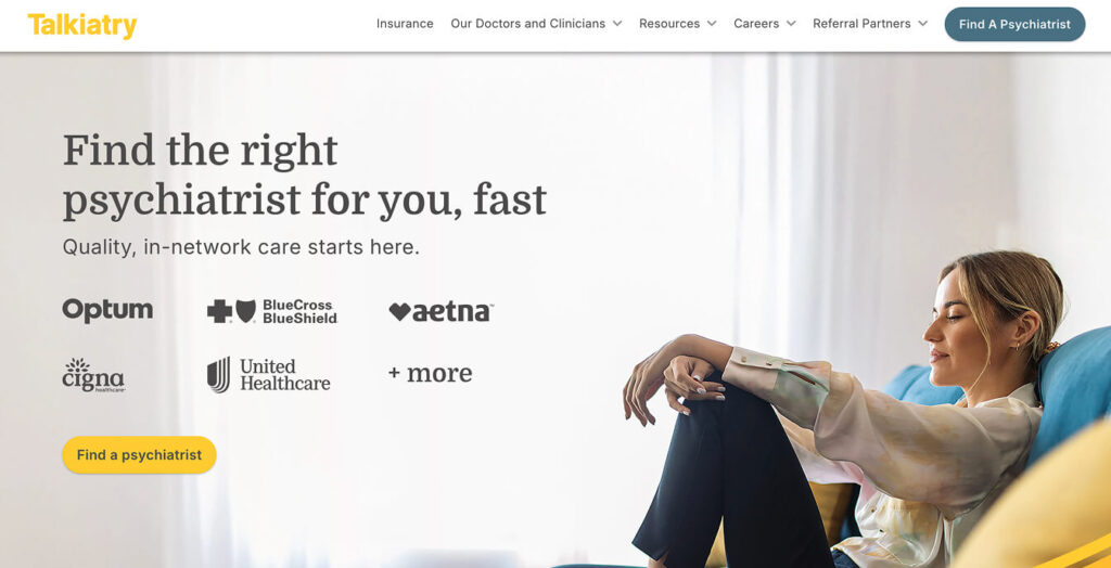 Talkiatry's digital therapy and psychiatry platform.