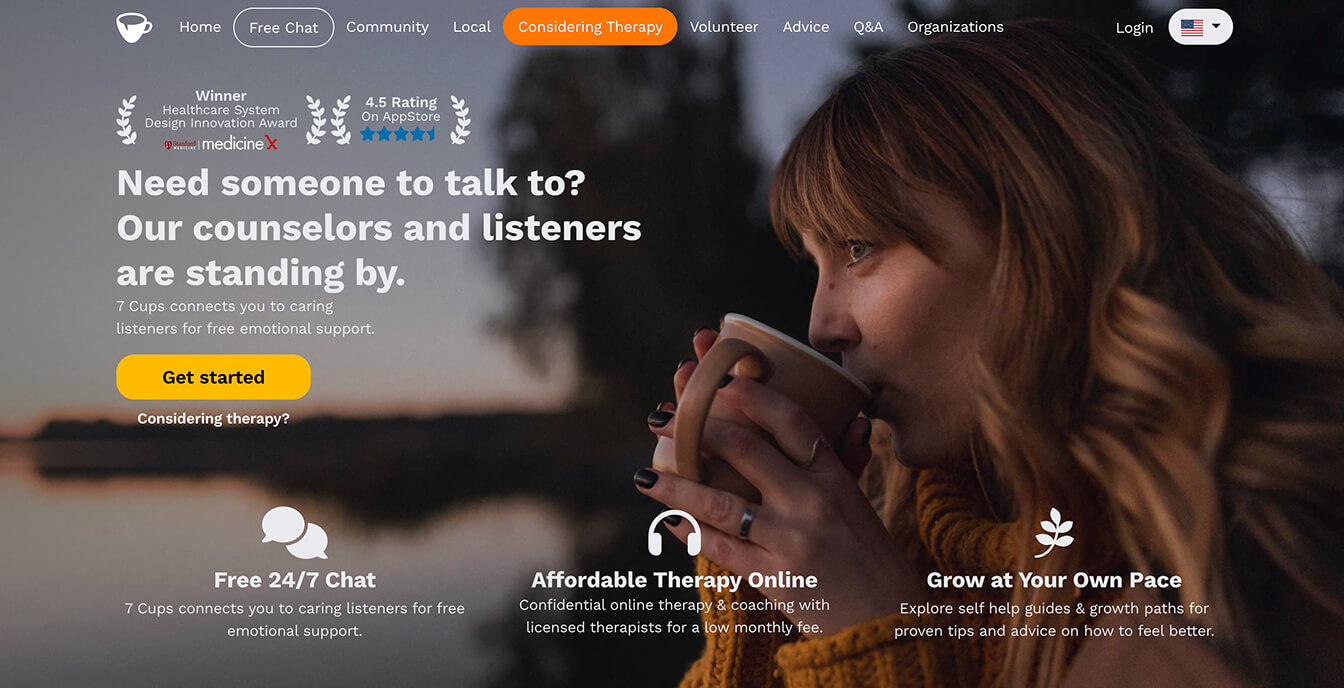 A screenshot of 7 Cups' platform.