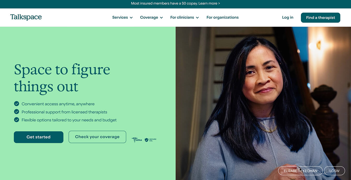 A screenshot of Talkspace's platform.