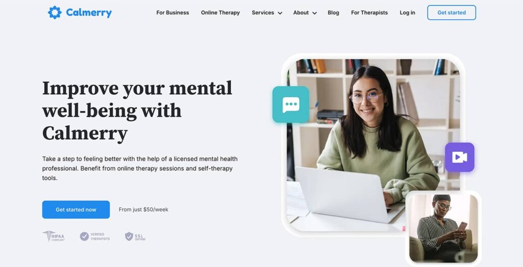 Calmerry's messaging- and video-based therapy platform.