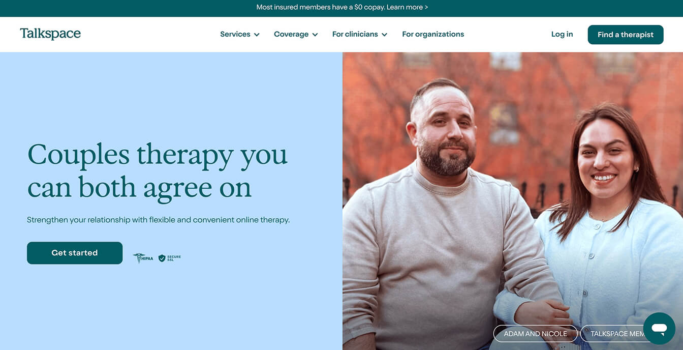 Talkspace's online couples therapy platform.
