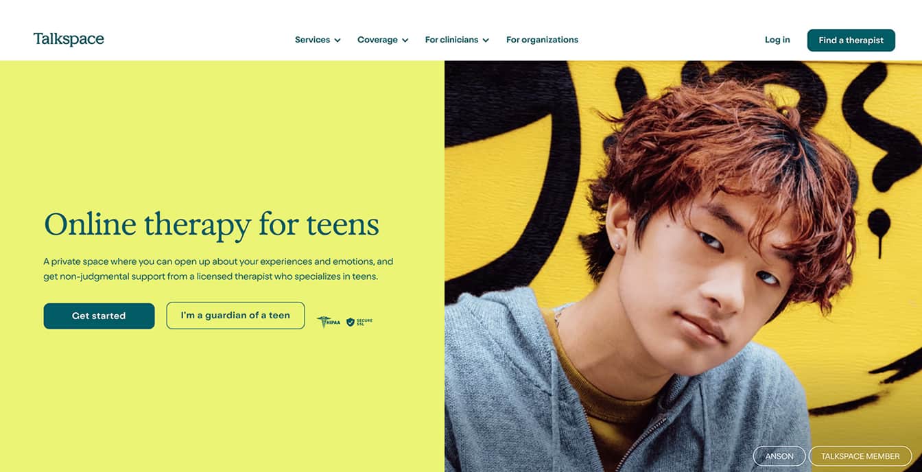 Talkspace's dedicated online teen therapy options.