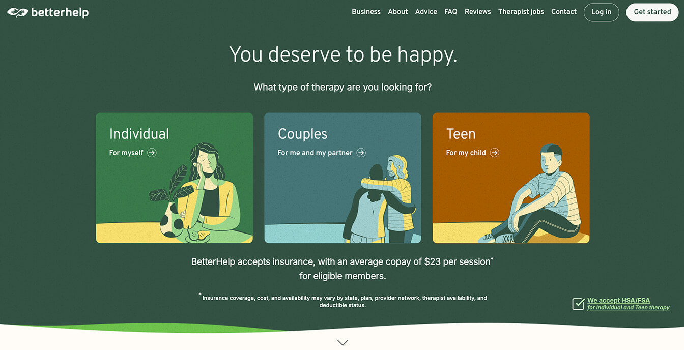 BetterHelp, a therapy platform that offers trauma counseling.