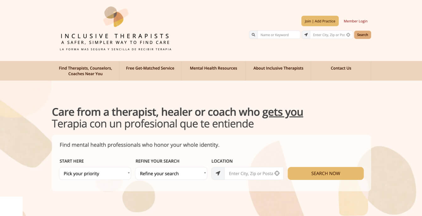 Inclusive Therapists, an inclusive online therapy platform with counseling for trauma.
